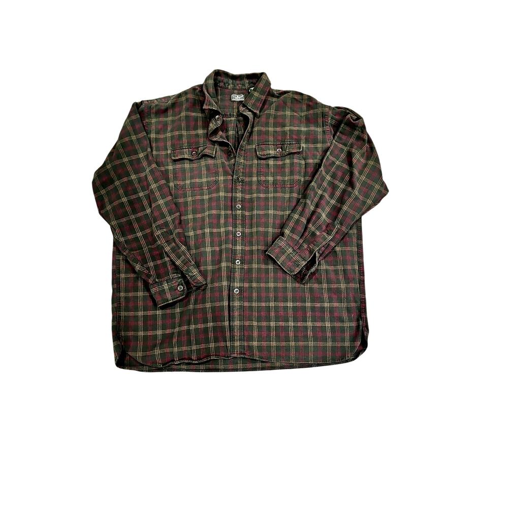 LL Bean Shacket Made in USA 1970-1990 Green Plaid Size  100% Cotton Heavy